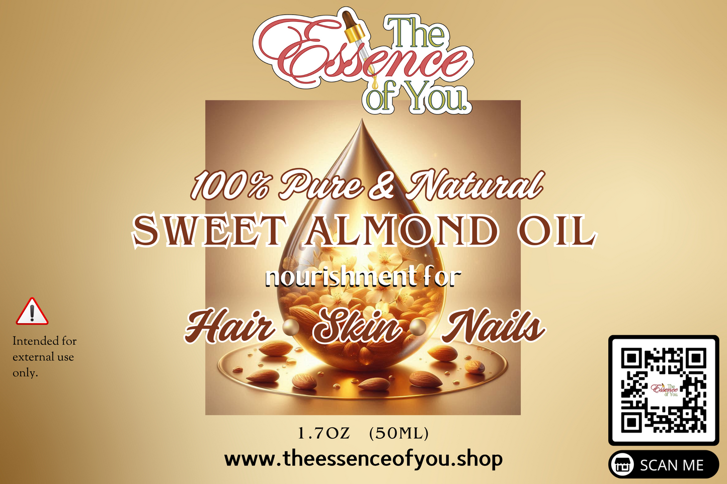 100% PURE & NATURAL SWEET ALMOND OIL 1.7 oz